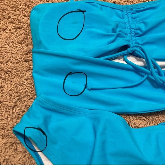 Swim Suit Blue One Piece with Cutouts Women’s Large Turquoise Bathing Suit - Picture 8 of 8